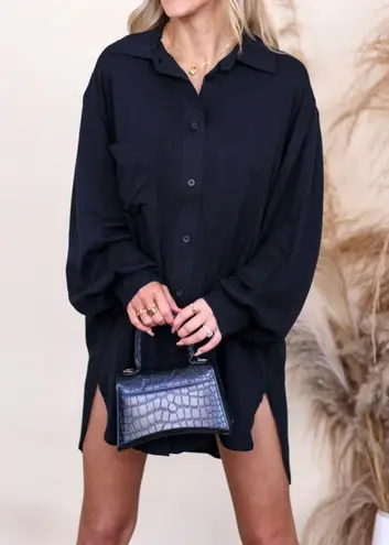 New Black Collared Neck Long Sleeve Top/Dress Size Medium