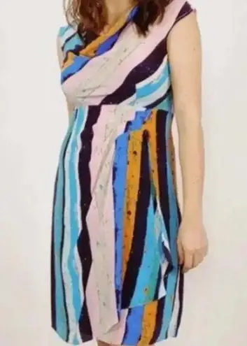 Plenty By Tracy Reese Anthropologie Stripe Colorful Dress Silk Size 10 Women's