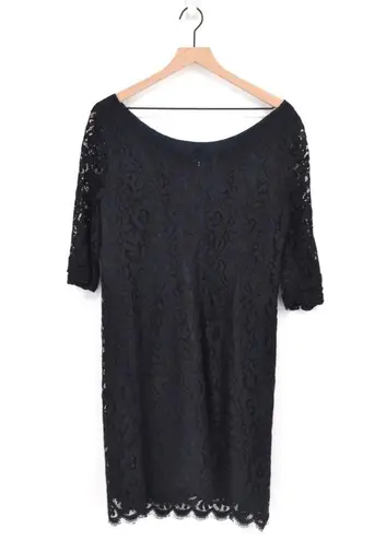 Shoshanna Daphne Floral Lace Mini Dress Scallop Hem Stretch Black Navy Blue 12