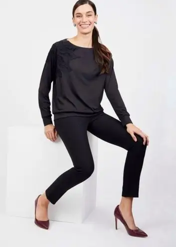 Sabie Lace Embroidered Dolman Top Size Medium Black Oversized Long Sleeve Sabié