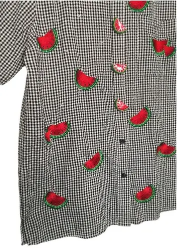 Quacker Factory The Top Womens S Plaid Watermelon Embroidered Button Up Novelty