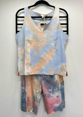 Hem & Thread NEW  2 Piece Pastel Tie Dye Cotton Tank Top & Bike Shorts Medium