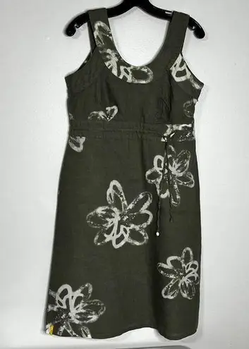 Lole ' Khaki Green Tie Dye Flowers Sleeveless Linen Blend Dress Women's Size 6