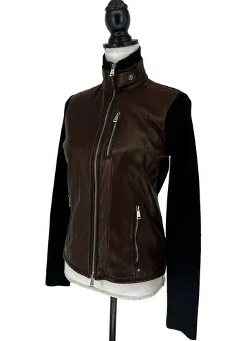 Ralph Lauren  Black Label Leather & Cashmere Color block Moto Jacket