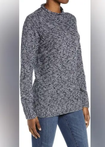 LL Bean Blue Cotton Ragg Funnelneck Pullover Tunic Sweater Size XL