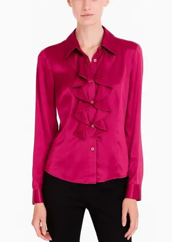 Lafayette 148 New York 100% silk ruffle blouse in fuschia pink EUC Size 6