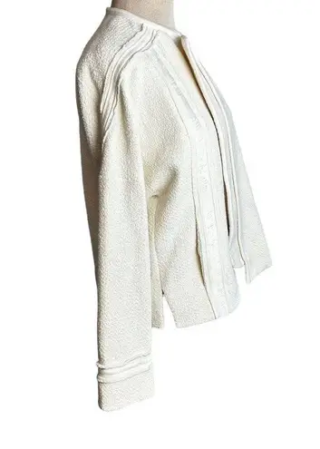 Vince  Jacket Womens 8 Frayed Edge Boucle Tweed Off White Lightweight Long Sleeve