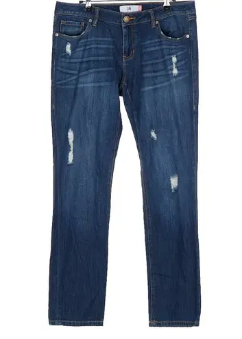 CAbi  3045 Slim Boyfriend Distressed Straight Leg Denim Blue Jeans Size 8