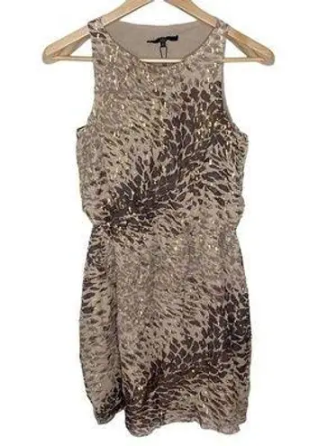 Tibi animal print silk gold accents mini dress size 0
