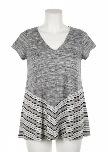 Anthropologie Puella Shirt M Gray Marled Knit Chevron Stripe Swing Top Tunic Size M