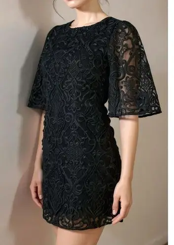 Sézane Gabin Guipure Embroidered Lace Mini Dress, Black, FR34/US2