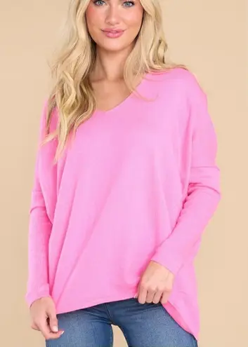 Red Dress Miracle I’ll Wait For You Relaxed Dolman Knit Sweater Top Pink ML Pink Size L - Image 1