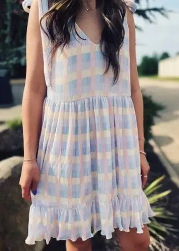 Meet me in Santorini Daphine Dress size M in Pastel Check Blue Size M