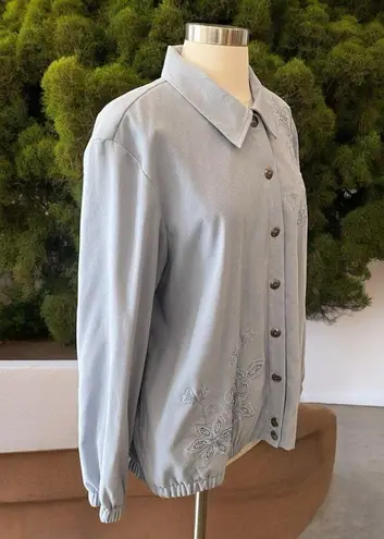 Alfred Dunner Long Sleeve Button Up Embroidered Lightweight Shirt Jacket