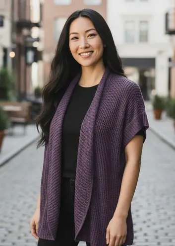 Coldwater Creek 1X Purple Linen Knitted Open Front Cardigan Kimono Coverup Beach