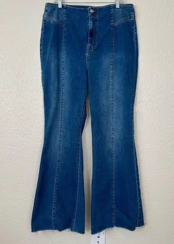 We The Free Free People  CRVY Blue Denim High Rise Flare Jeans