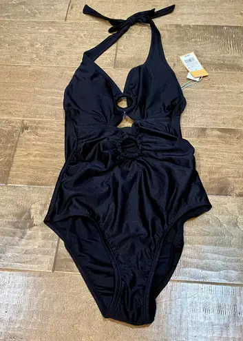 Kona Sol Women’s Double Circle Medium Coverage One Piece Black Size Small NWT