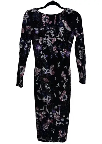 Dress the Population Emory Floral Sequin Lace Bodycon Long Sleeve Dress Small