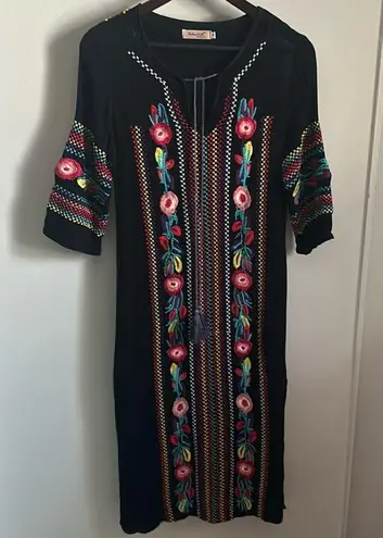 Women’s Cotton Gauze V Neck Side Split Embroidered Summer Vacation Cover Up Red