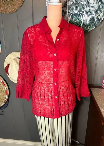 Alfred Dunner Buttonup Red Anchor Shirt Medium