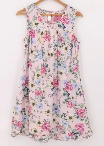 Pink Floral Button Up Sleeveless Nightgown House Dress Cotton Lounge Size M Size M