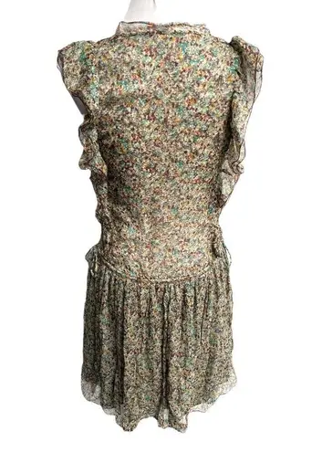 Zadig & Voltaire Rimana Ruffle Cap Sleeve Silk Dress Green Blue Maroon Size XS