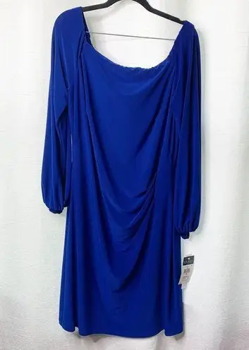 Ralph Lauren Lauren  blue ruched long sleeves boat neck jersey dress size 16