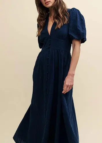 NOBODY'S CHILD Navy Blue Starlight Textured Stripe Midi Dress Size 10