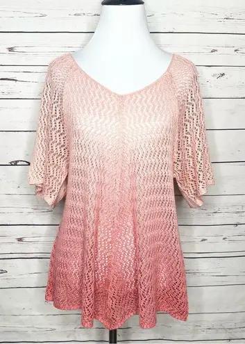 Coral Pink Ombré Open Knit Crochet Top Size Small