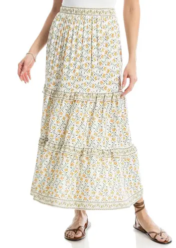 MAX STUDIO LONDON Womens Tiered Maxi Skirt Yellow Floral Print Elastic Waist XL White