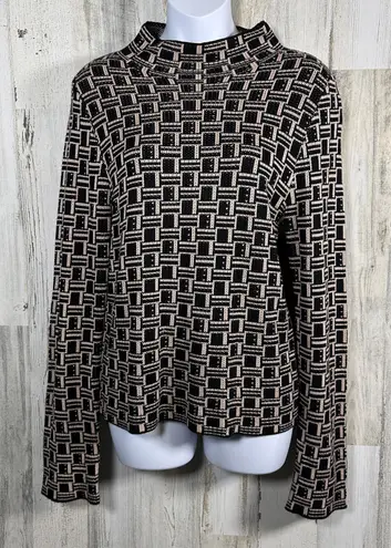 FATE Sweater L | Black Ivory Geometric | Mock Neck | 100% Viscose | MSRP $64 Size L
