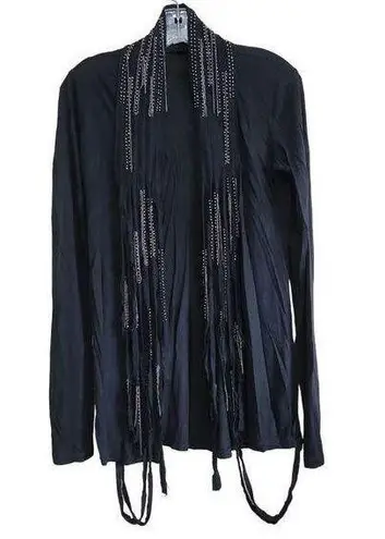 Vintage Havana  Black Cardigan with Fringe Sz Small