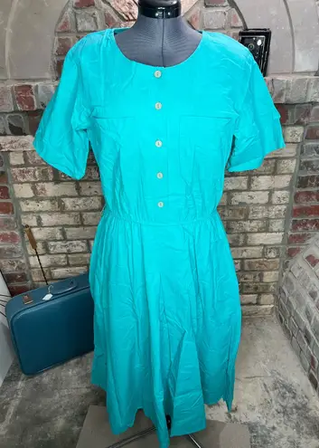 shirt dress 1980s teal green pockets bright Blue Size 14