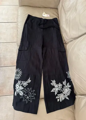 Johnny Was Addison Embroidered Wide-Leg Linen Pants. MSRP $248