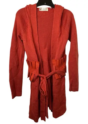 Anthropologie Charlie & Robin Women’s Orange Long Cardigan Jacket W/Hood Size S Red