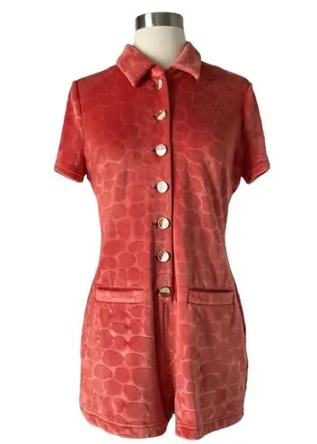 Alexis Pennie Velour Romper in Coral Orange Button-Up Romper Size Small