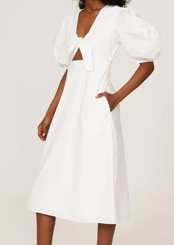 Rhode Women's Greer White Short Puff Sleeve Cutout Midi Dress Women’s Size 4