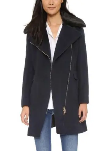 Club Monaco Wool Josette Faux Fur Removable Collar Zip Peacoat Black Large $495
