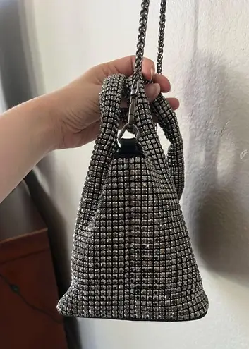 Madison West Silver Rhinestone Bucket/Crossbody Bag One Size