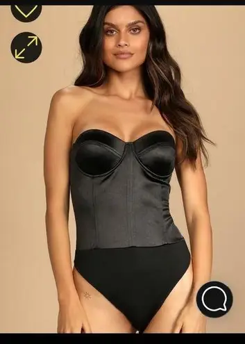 NWT LULU'S SATIN BUSTIER STRAPLESS THONG BODYSUIT W/FULL ZIP SNAP CROTCH STYLE Black Size XS