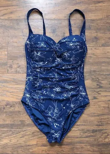 Niptuck Swim • Joanne one piece swimsuit Garden Line Foil navy silver floral Blue Size 4