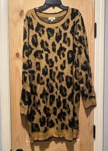 Umgee  womens leopard print brushed knot sweater dress large