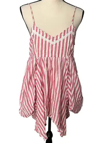 Olsenboye Wmns Red White Stripe 100% Cotton Flowy Boho Festival Tank Blouse Sz M