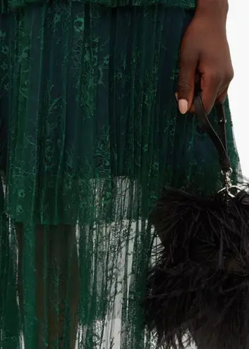 Self Portrait Self-Portrait Green Off Shoulder Fine Lace Dress