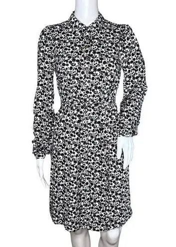 Boden Dress Women 6L White Black Floral Collared Button Placket Bohemian Cottage Size 6