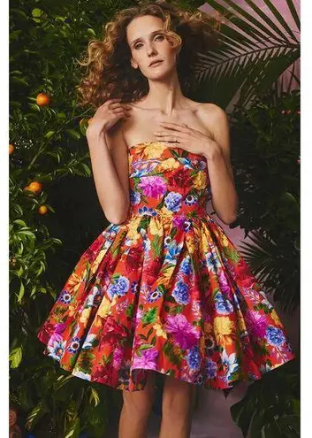 Cara Cara mini strapless floral multicolored Pleated Nadia Dress 4 Orange
