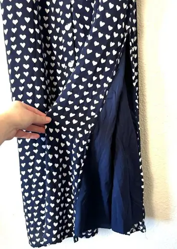 Draper James  Navy Blue Heart Print Button Down Maxi Dress Size 8