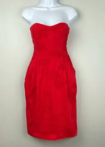 Alexander McQueen Red Floral Brocade Strapless Corset Mini Dress Size 38 US2