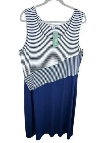 Coldwater Creek NWT Navy White Striped Scoop Neck Stretchy Midi Tank Dress PXL