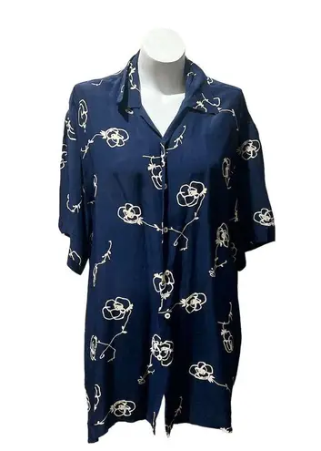Equilibrio Italia Women's M Blue Floral Knee Length Shirt Dress Size L
